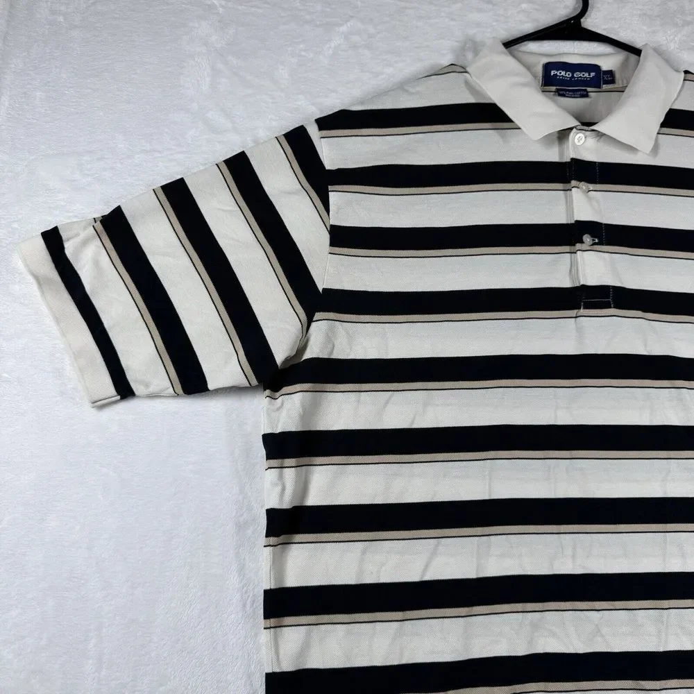 Vintage Golf Polo‎ Ralph Lauren Mens XL White/Black Striped Pony Performance